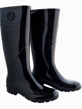 Lemon Jelly Tall Black Waterproof Rain Boots Glossy Knee High Women's 9 EU40